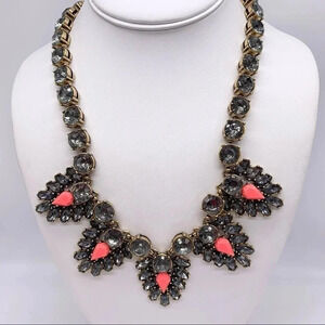 J. Crew Gray & Coral Crystal Necklace